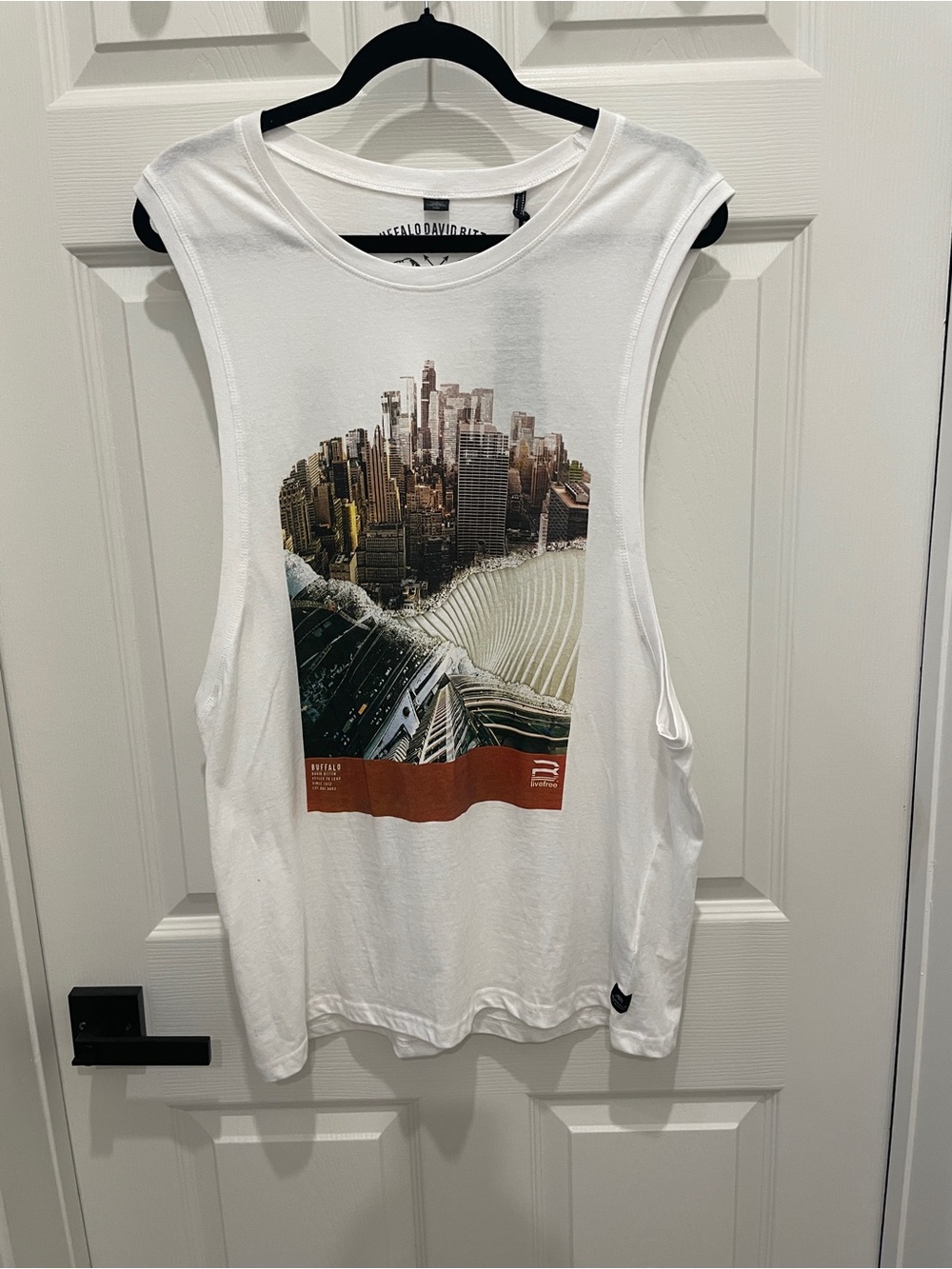 Buffalo David Bitton White Muscle Tank with Cityscape Graphic Print NWT